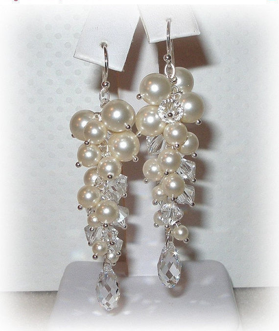 Column Earrings, Ivory, Bridal Earring, Wedding Earrings, Bridesmaids, Crystal Pearl Earrings on ...